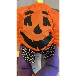 PUMPKIN MAN PARACHUTE MATERIAL HALLOWEEN PIN BLK WHITE MOON STAR TIE VTG 1998